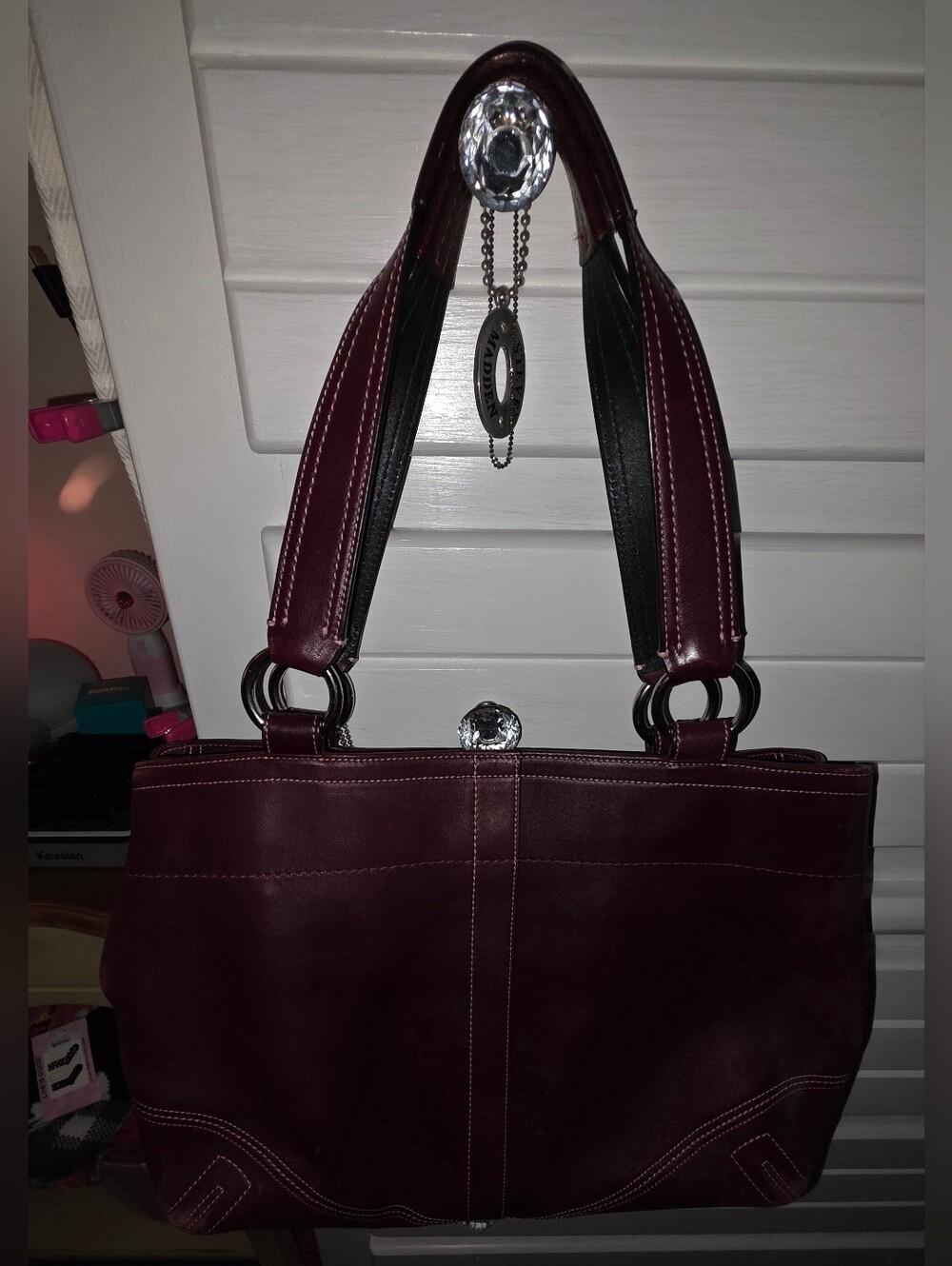Coach Women's Burgundy Leather Tote Bag with Wristlet & Card Holder - Picture 3 of 16